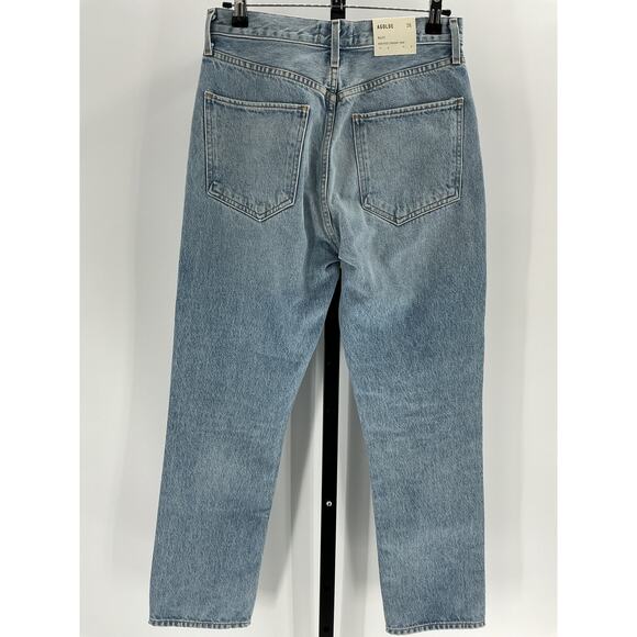 Agolde 'Riley' Blue Cotton High Rise Straight Crop Denim Jean Size 26 - Picture 2 of 4